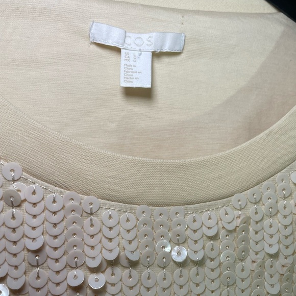 COS Cream Long-Sleeve Oversized Sequined Dress L 12/14/16 - Picture 3 of 13